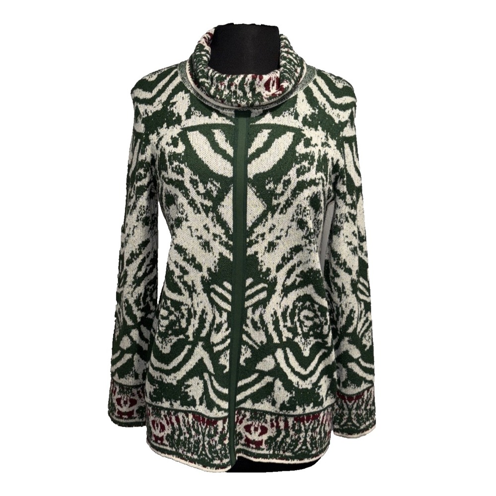 NEW Yest Light Knit Cowl Neck Long Sweater Size 6 Green Burgandy Holiday Winter